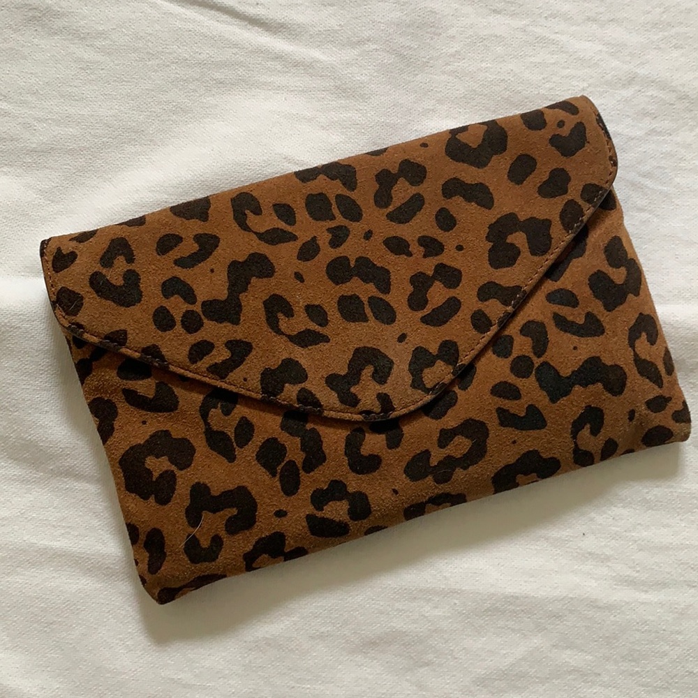 J. Crew Leopard Envelope Suede Bag